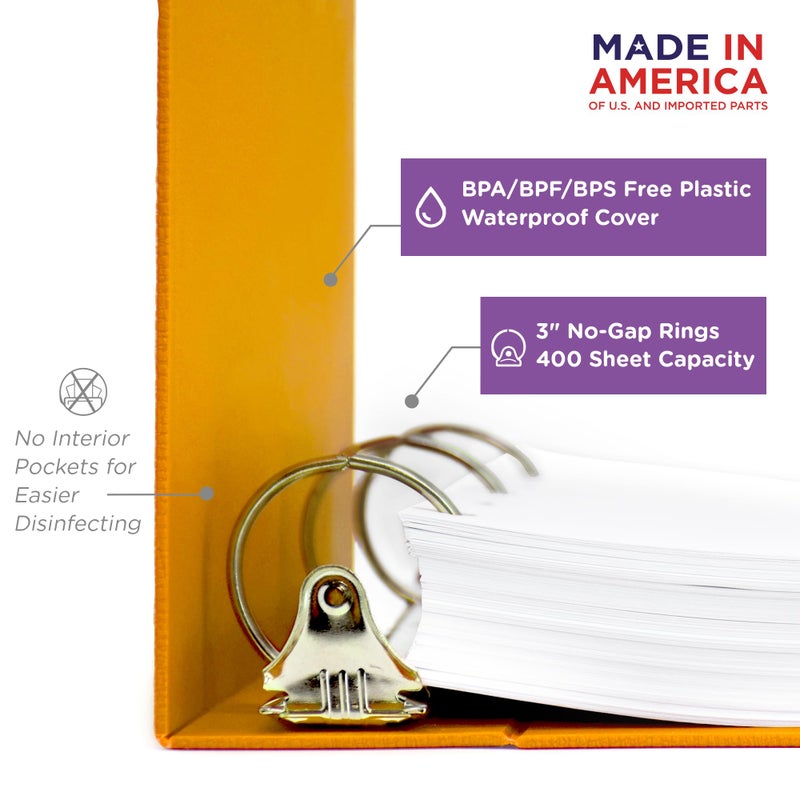 Carstens 3-Inch Heavy Duty 3-Ring Binder - Side Opening, Mango, Durable Plastic, Precision No-Gap Rings, Waterproof Cover, No Pockets, Holds 400 US Letter Sheets, BPA-Free, Made in USA (1736-00-3R) - Image 2